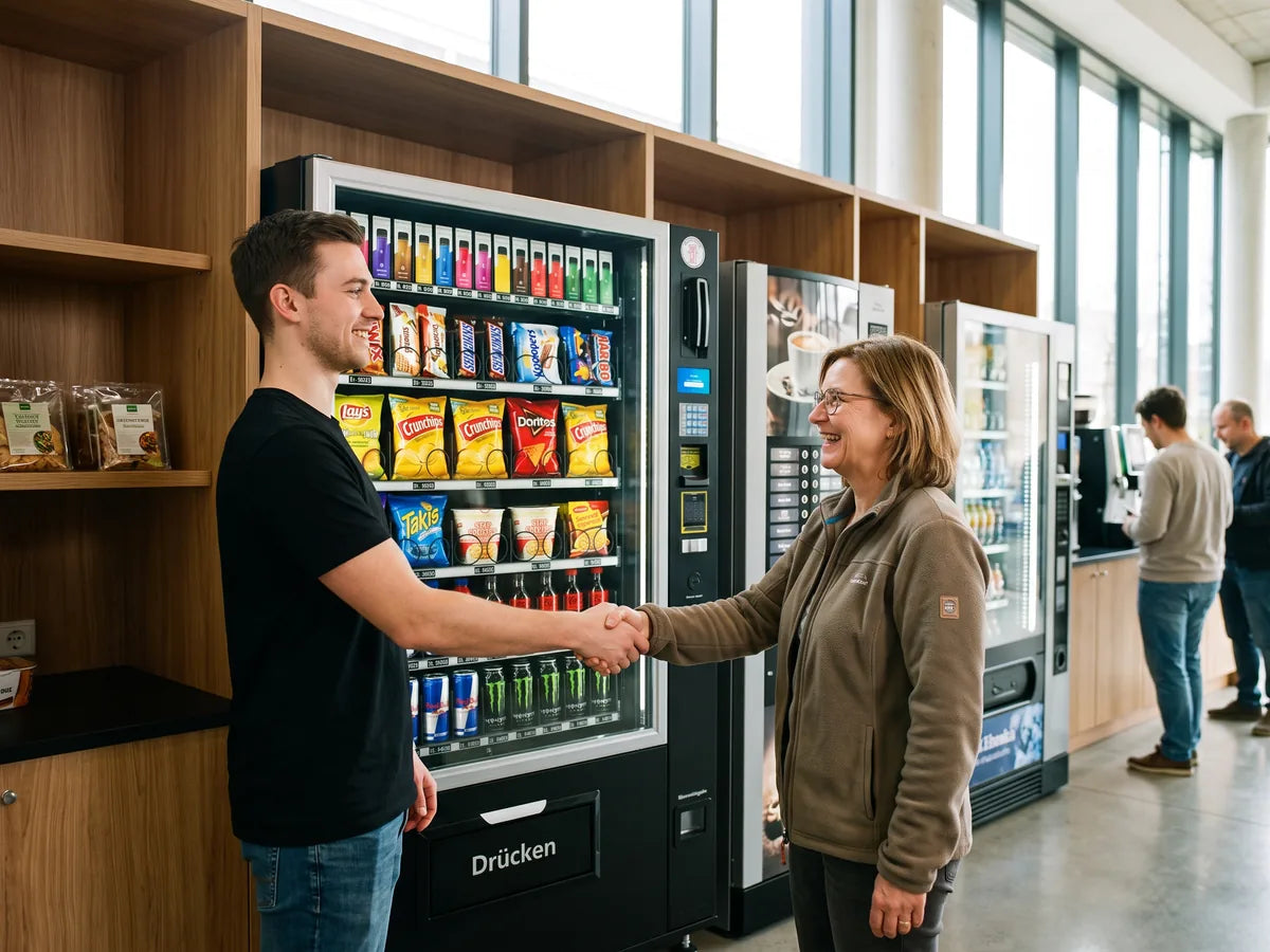 Personal handover of a snack vending machine to an operator